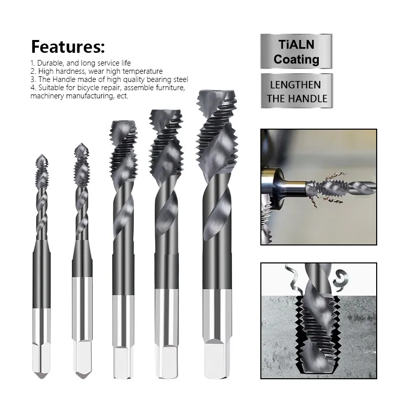 XCAN Screw Tap M3 M4 M5 M6 M8 M10 M12 Metric Tap Two Edge HSS Spiral Taps for Aluminum Non-Ferrous Metals Processing Blind Holes