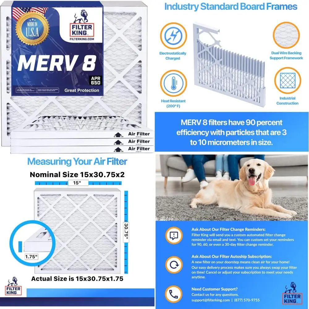 فلاتر هواء مطوية HVAC 15x30.75x2 MERV 8 6 عبوات لأنظمة A/C والفرن - صنع في الولايات المتحدة الأمريكية - الحجم الفعلي 15x30.75x1 - جودة عالية