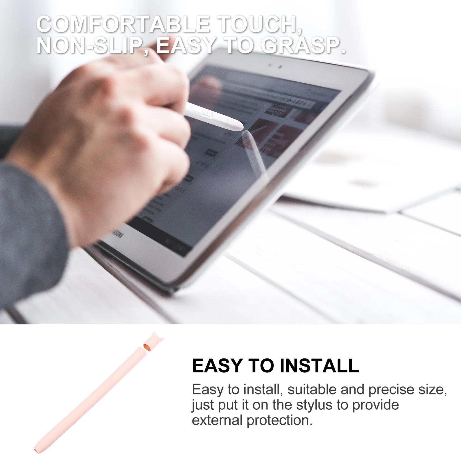 غطاء قلم ستايلس من السيليكون بتصميم آذان أرنب حماية كاملة لقلم الرصاص 2 قبضة مضادة للانزلاق قلم لمس إبداعي واقي