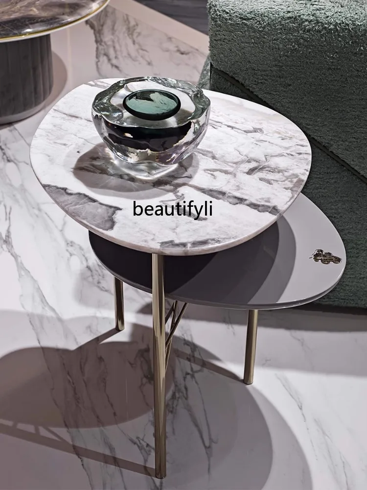 Italian Light Luxury Post-Modern Special-Shaped Side Table Designer Green Stone Sofa round Tea Table Living Room Furniture