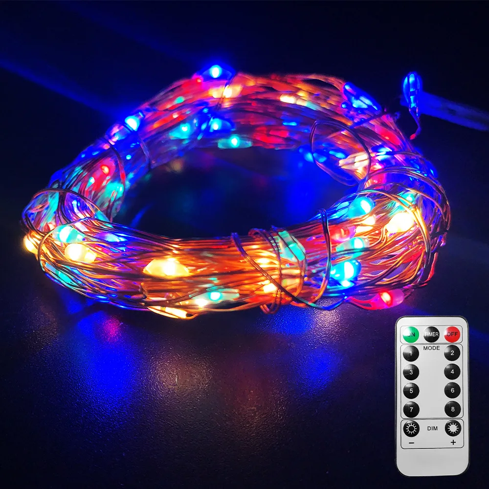 

8 Modes Lights USB Plug-in Fairy Lights with Remote Copper Wire String Lights Waterproof Remote Control Timer 50/100/200 LED