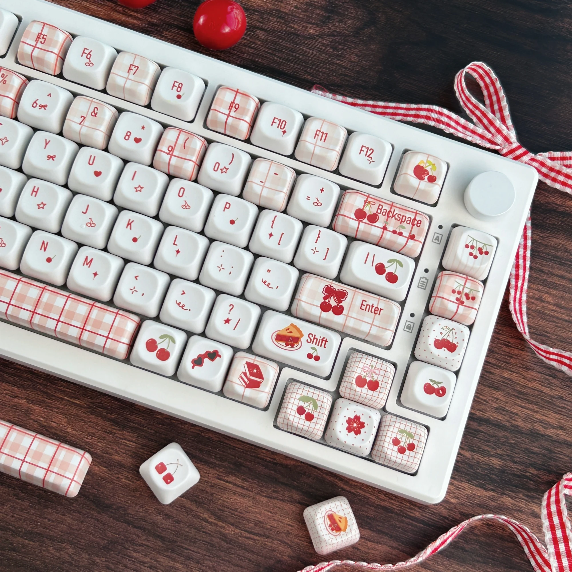MAIMOOO Little Cherry Plaid Keycap Korean/Russian/Thai MOA Profile PBT Custom Red White Cute Keycaps for Mechanical Keyboard - view 4