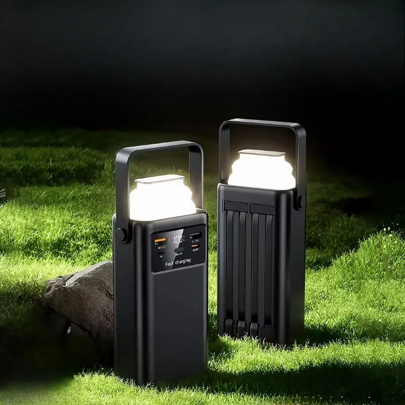 Power bank, built-in cable, fast charging, digital display, portable power bank, with LED emergency light