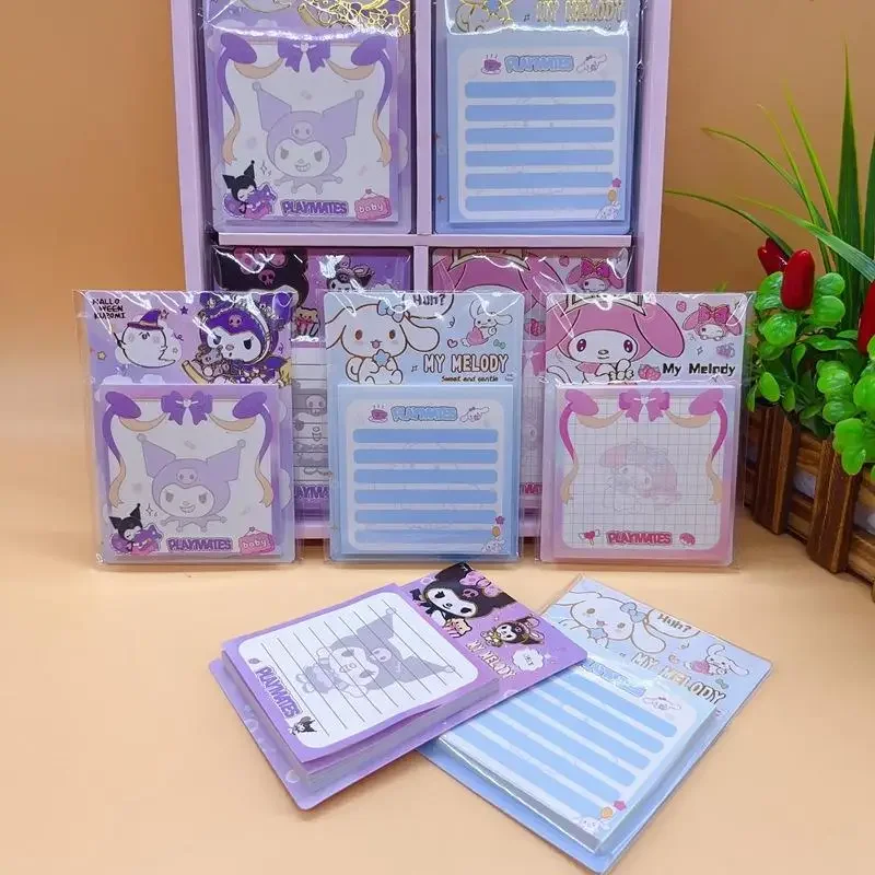 2025Hot Sanrio Sticky Notes Hello Kitty Kawaii Cartoon Message Paper Kuromi Cartoon Sticky Notes Viscosità Tearable Notebook Kit