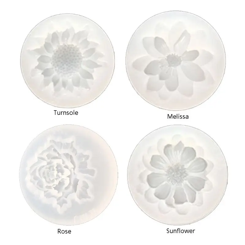 4Pcs Flower Epoxy Resin Mold Kits Camellia Sunflower Rose Turnsole Silicone Mold Jewelry Making Charms DIY Silica Molds Crafts