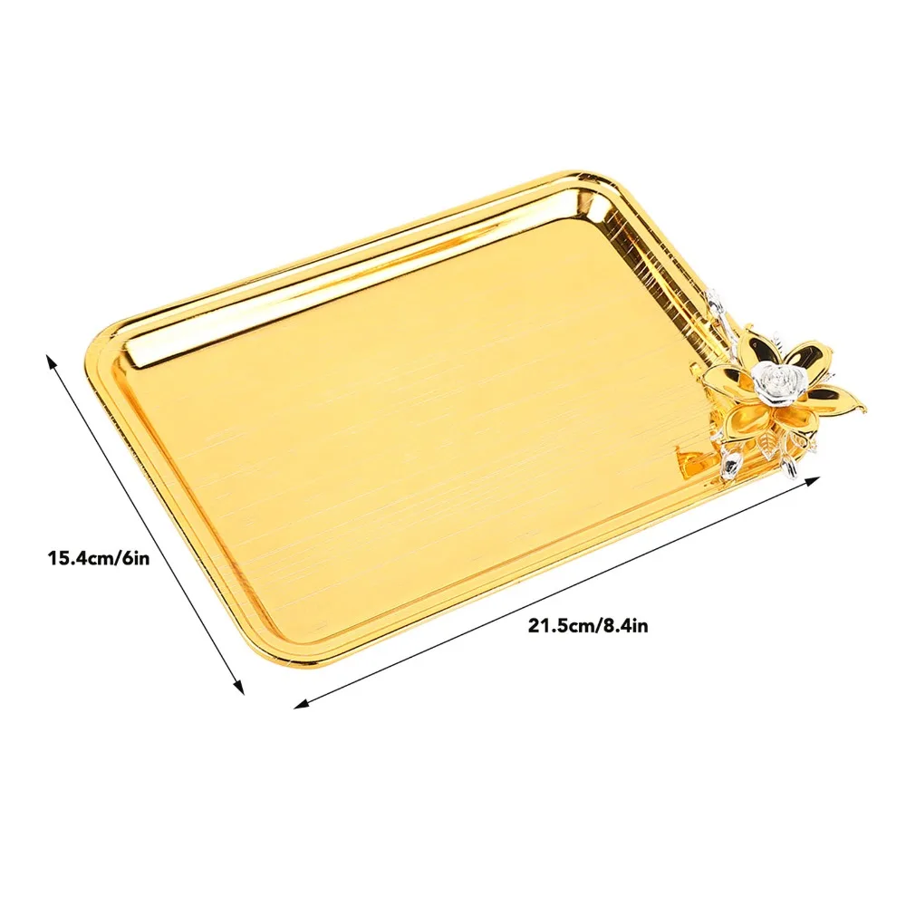 2pcs European Table Serving Tray Floral Decor Light Luxury Food Service Tray Alloy Rectangular Rectangular Serving Tray For KTV view 6