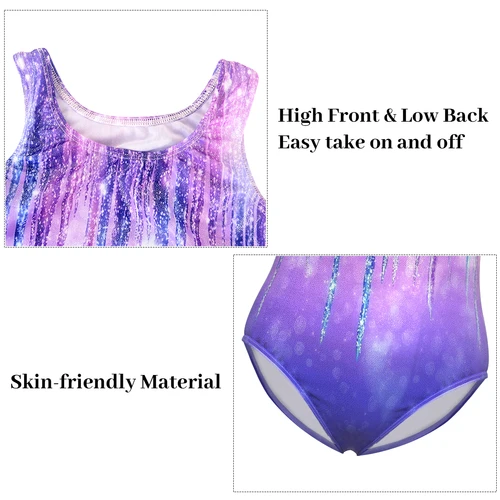 Imagen 2 del producto Leotardo de gimnasia para niñas, ropa deportiva con gradiente brillante, mono de baile de 4 piezas para niños, trajes atléticos con pantalones cortos