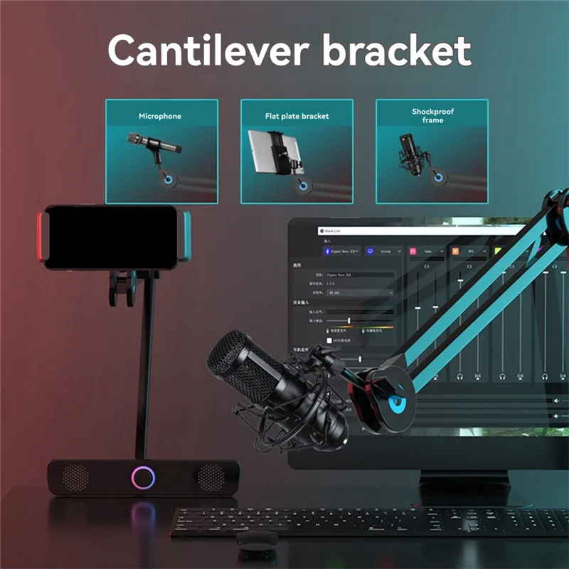 

B34B-Long Arm Desk Mic Stand Universal Microphone Stand With Load Bearing Bracket 5/8 Conversion Screw 360 Degree Rotation