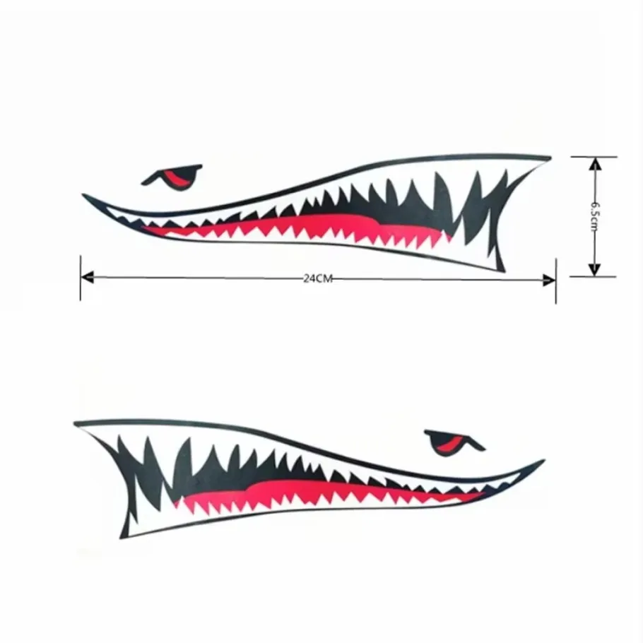 2Pc Vinyl Haaientanden Mond Decal Stickers voor Kajak Boot Jet Ski Auto Body Muur