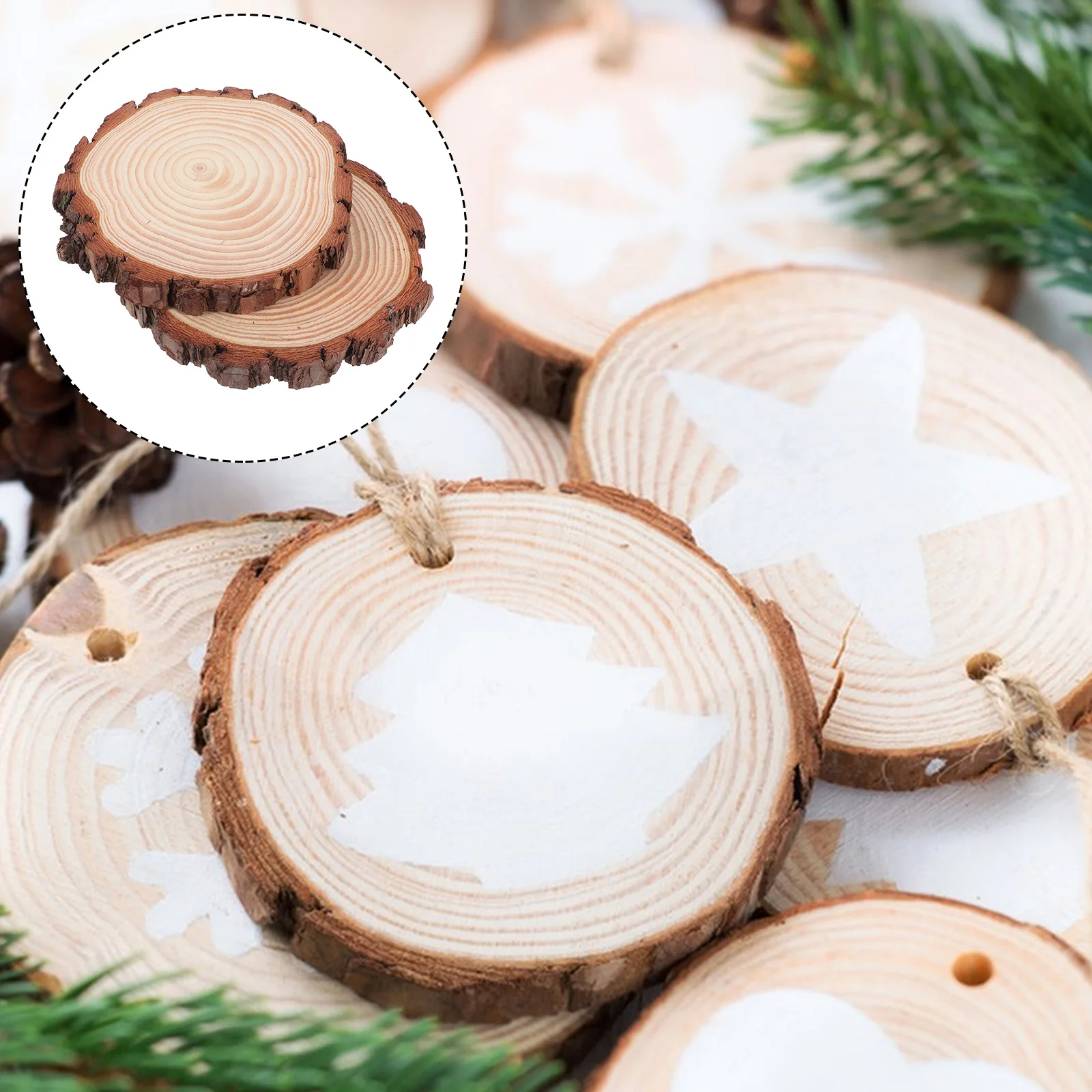 2pcs Wooden Slices with Bark Round DIY Ornament Discs Natural Unfinished Circles for Crafts Wedding Holiday Decorations Small