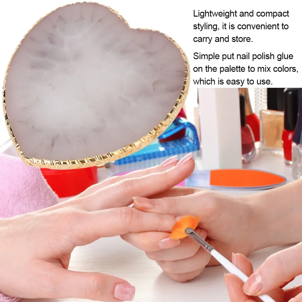 Delicate Heart Shaped Nail Art Palette Resin Display Board Color Mixing Plate Gold Edge Resin Nail Plate Home Use