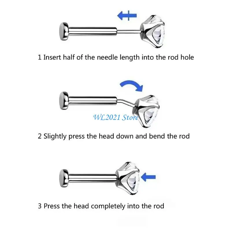 

G5GC 4pcs Ear Studs Ear Piercing Earrings Stainless Steel Crystal Cartilage Earring