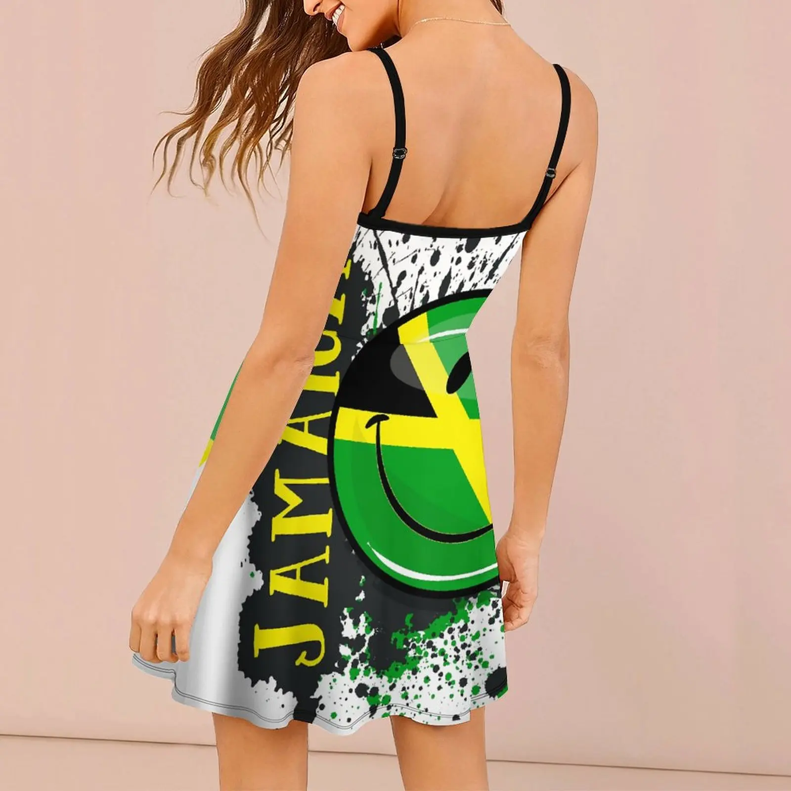 Sexy Woman's Clothing Suspender Dress A Splash of Jamaica Smiling Jamaican Flag Women's Sling Dress Creative Cocktails Humor Gra