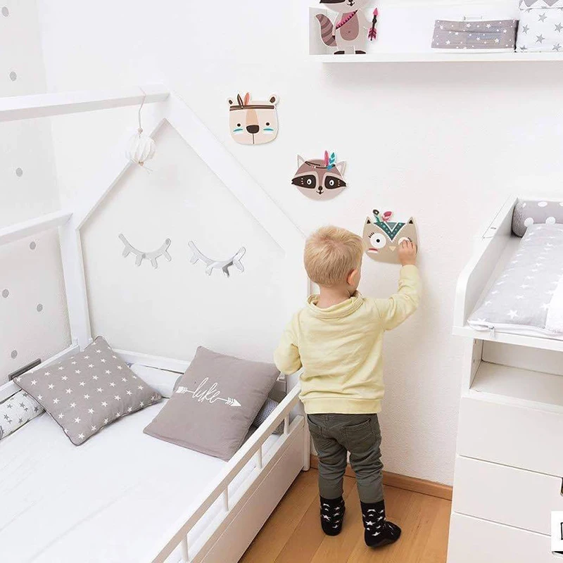 

New Ins Children's Room Decoration Wood Plastic Panel Stickers Home Decoration Cartoon Animal Three-dimensional Wall Stickers
