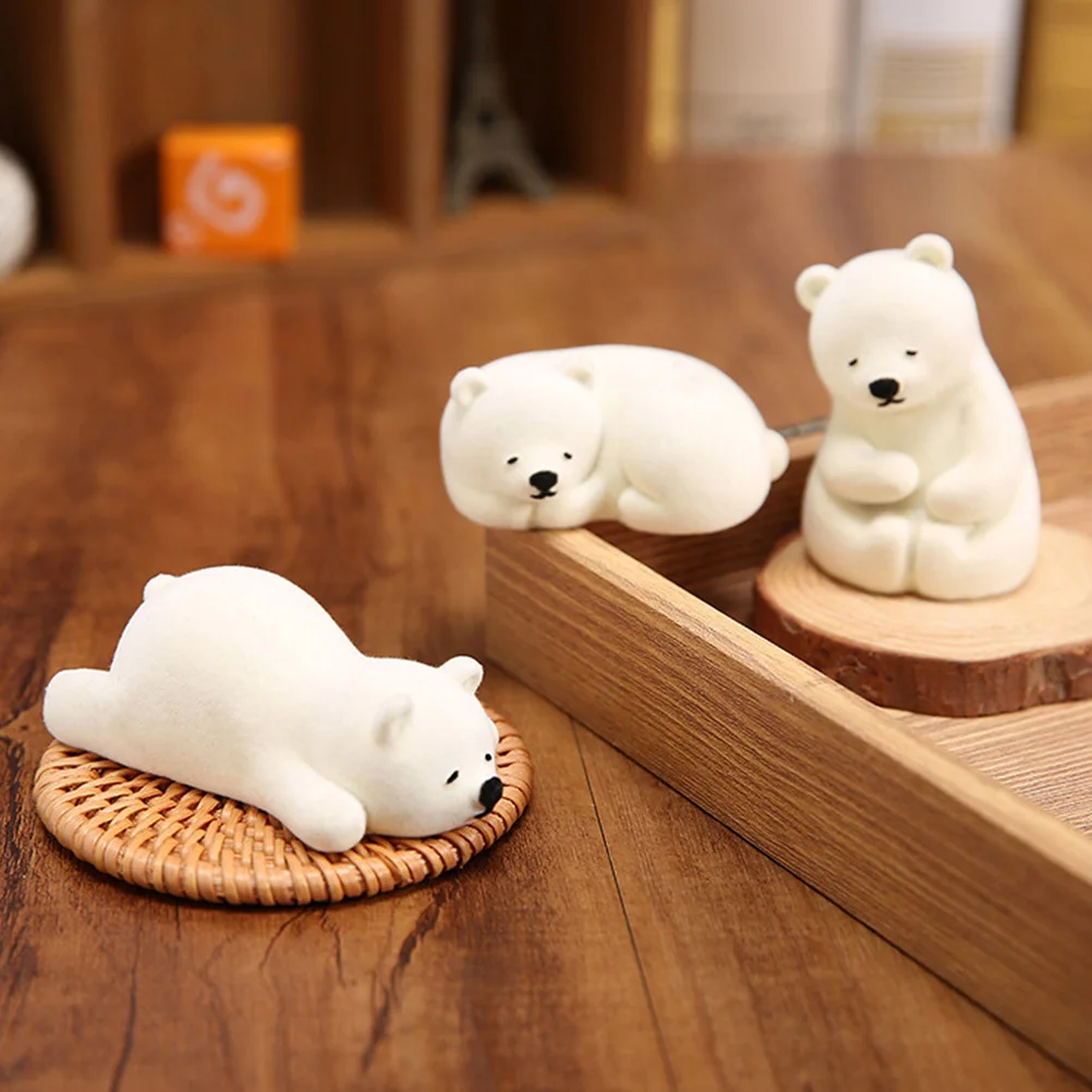 

3Pcs Polar Bear Decorative Statues Desktop Adornments Home Office Car Decoration Environmental Friendly Ornaments