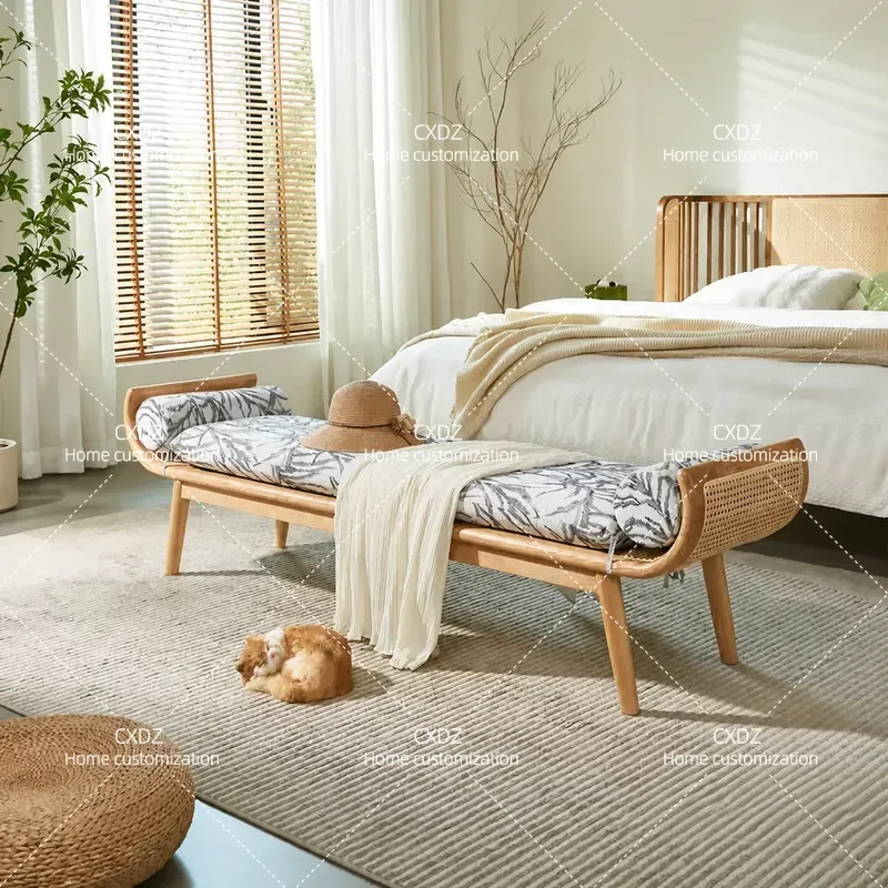 Solid Wood Bench Entryway Shoe Changing Stool Simple Rattan Dining Bedside Bedroom Dining Room Bench