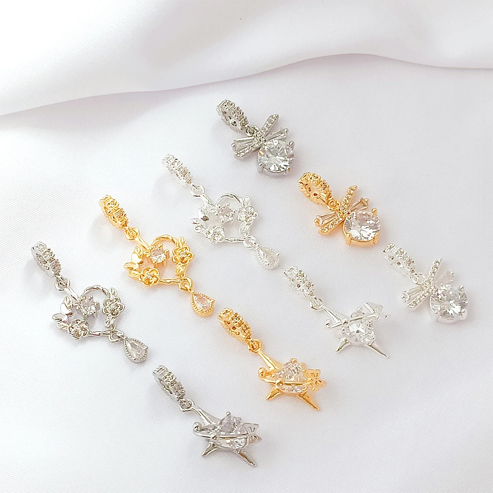 2 Pieces Brass Coated Gold Zircon Inlay Butterfly Star Charm Exquisite Pendant DIY Jewelry Making Necklace Bracelet Accessories