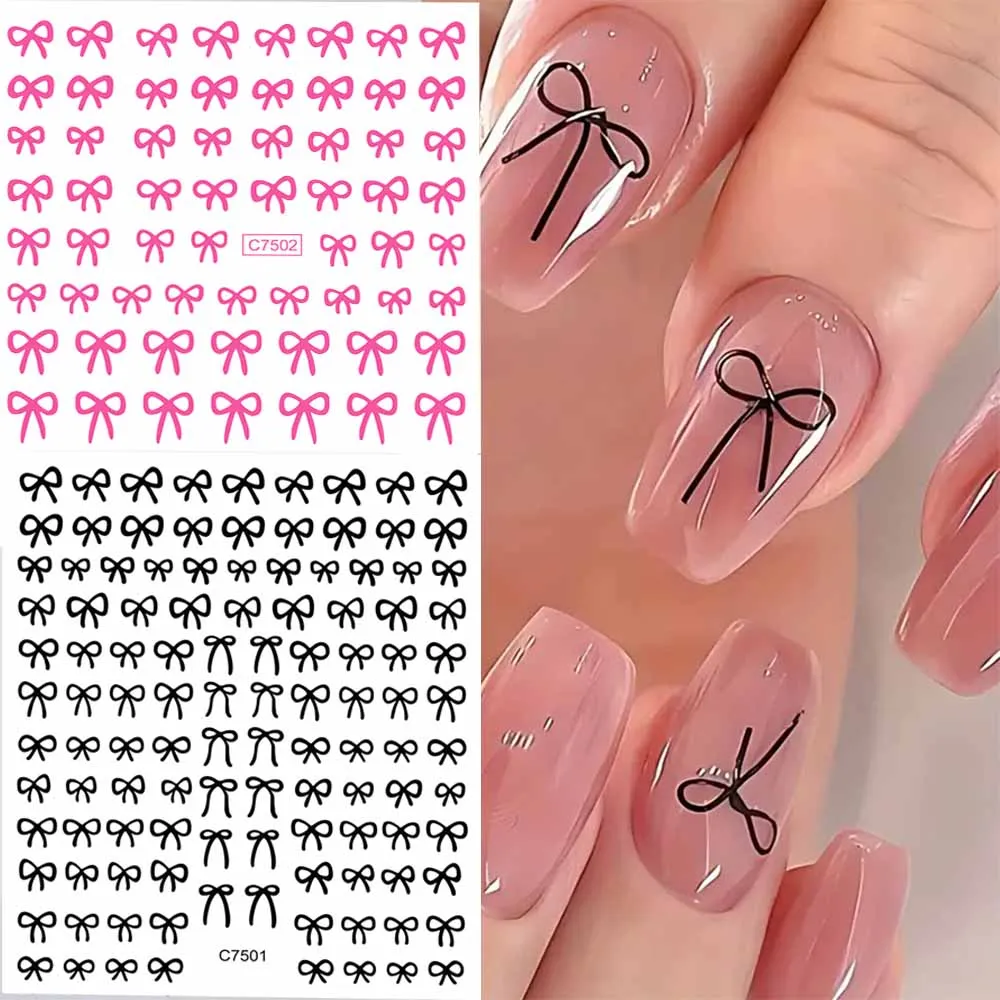 Black Pink Lovely Sweet Bowknot Nail Sticker 3D Cute Mini Ribbon Bow Self-Adhesive Sliders DIY Nail Art Decorat Manicure Decals