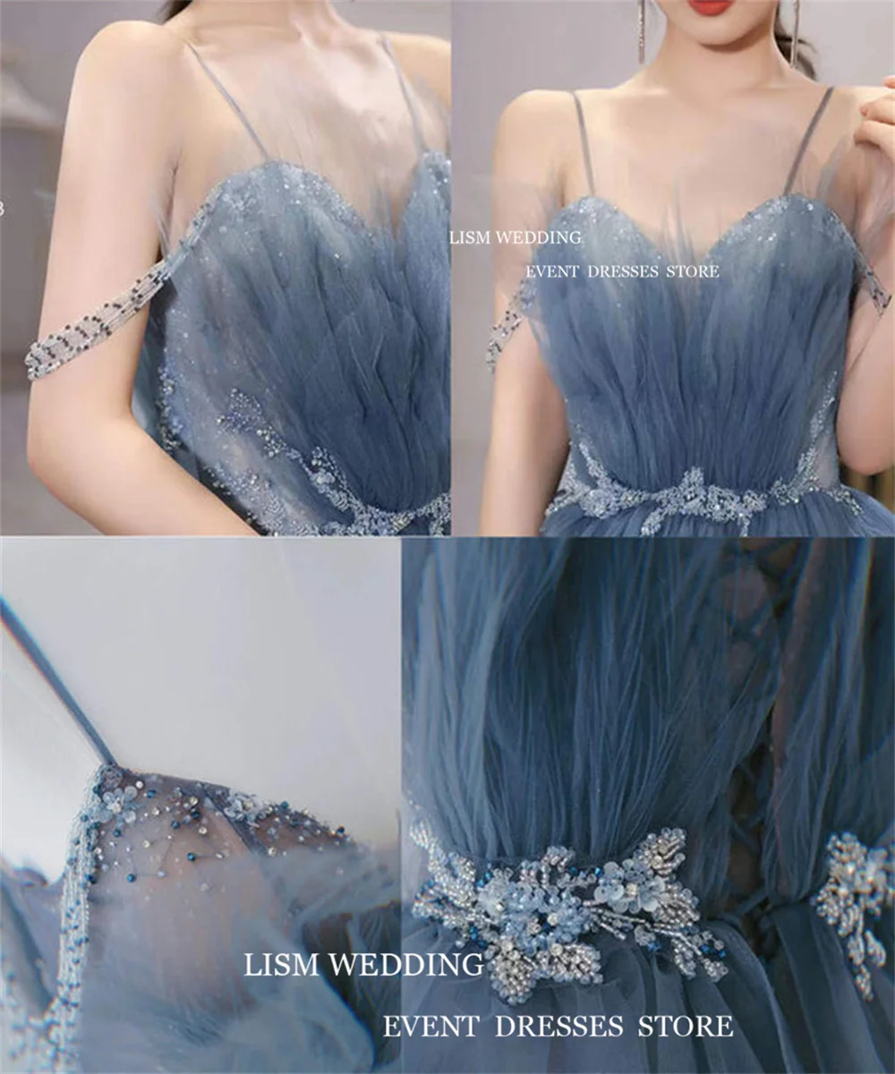 LISM Navy Blue Glitter Evening Dresses Korea Photoshoot Fairy Tulle Sweetheart String Tier Bling Bling Occasion Party Dress 2024