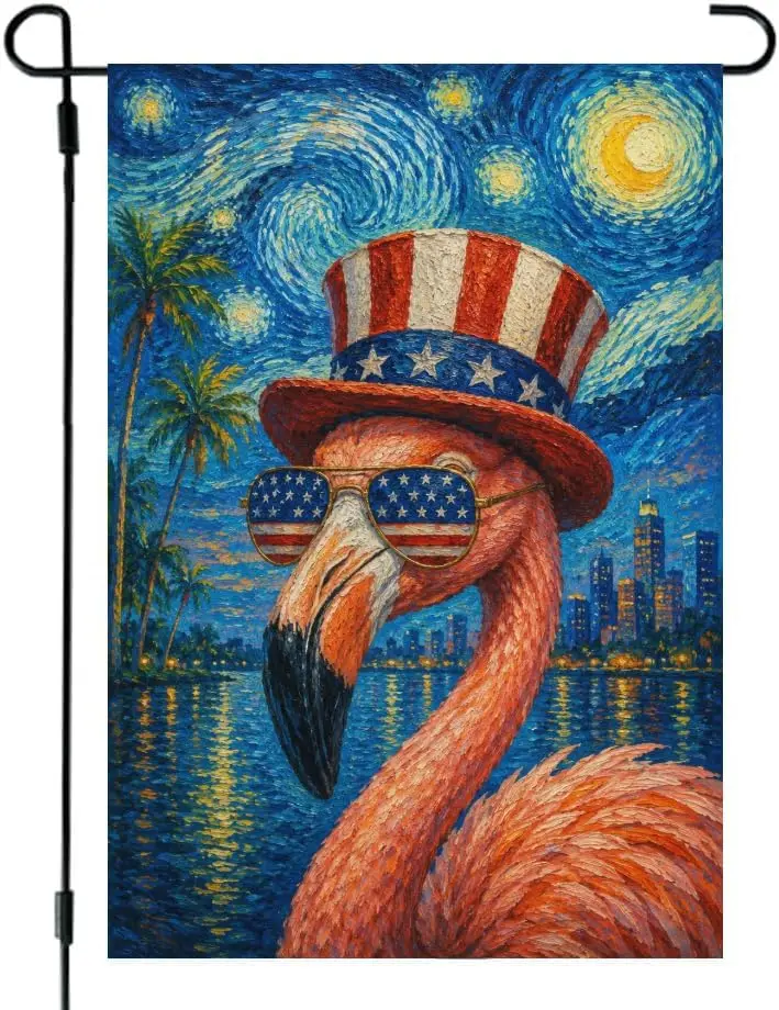 Flamingo Garden Flag 12x18 Inch Linen Material Double Sided Patriotic American Country Outdoor Yard Lawn Porch Seasonal Deco yyi