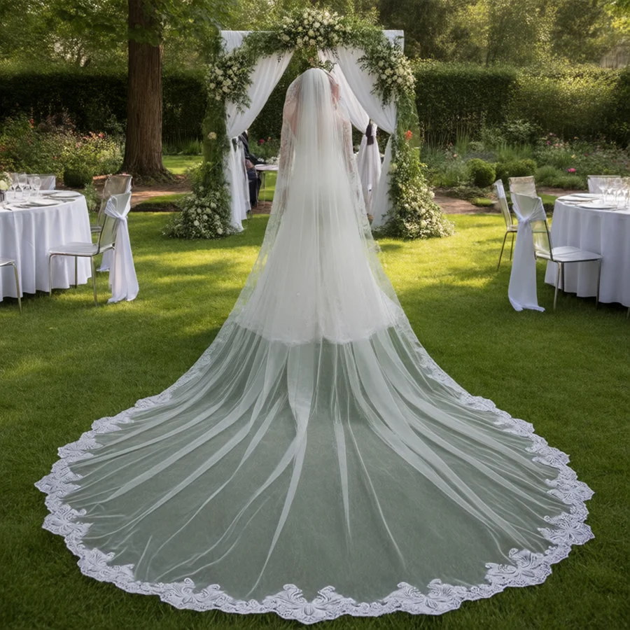 

Оптовая продажа: Свадебная фата «Катедральная» 3х3 метра, однослойная, с кружевной каймой, фаты для невест, свадебные аксессуары 2026