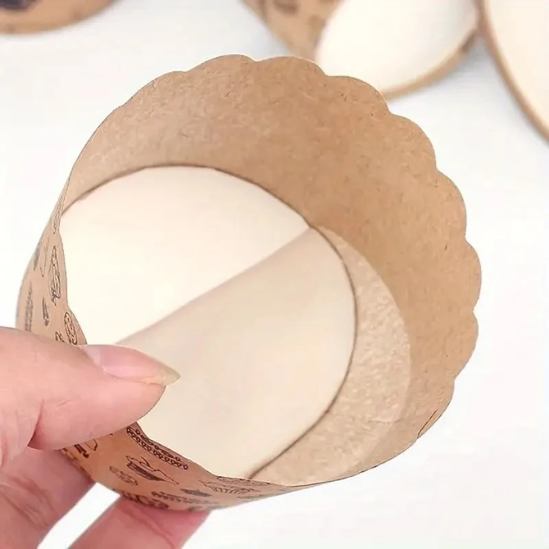25Pcs Cowhide-Colored Cake Paper Cups, Checkered Style, Cute Bear and Cake Style Greaseproof Baking Paper Cups, Suitable for Cupcakes and Desserts
