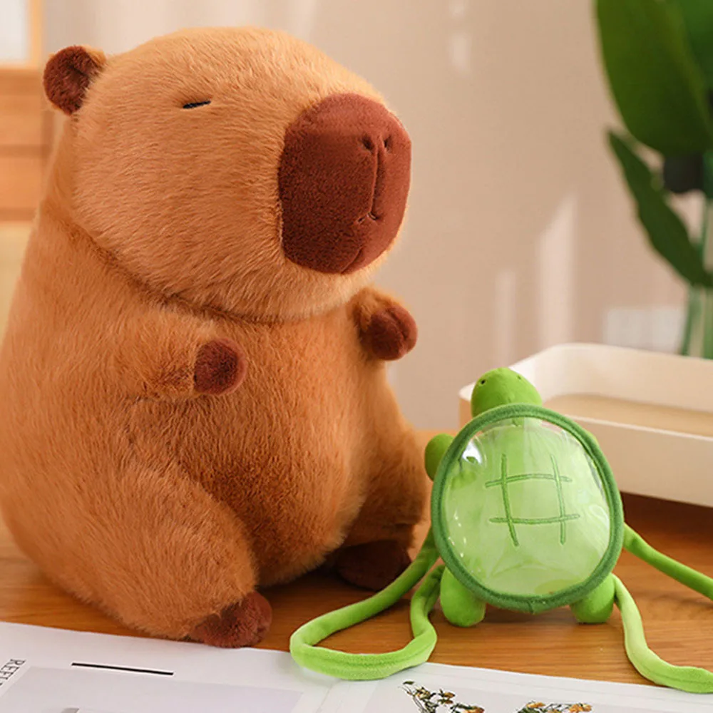 Small Capybaras Plush Toys With Turtles Backpack Comfortable PP Cotton Hugging Doll For Sofa Car Bedroom