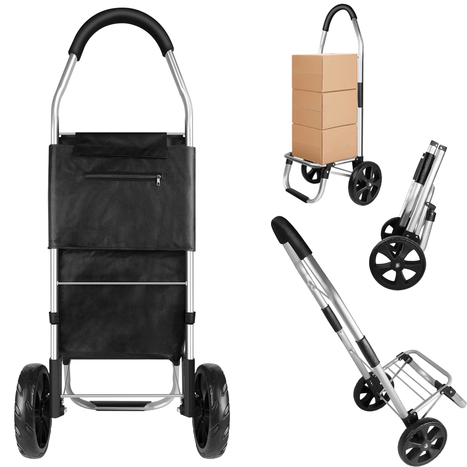Carrello pieghevole per la spesa con 2 ruote, carrello silenzioso per salire le scale, carrello pieghevole grande e leggero, impermeabile, carrello per la spesa, telaio in alluminio resistente e