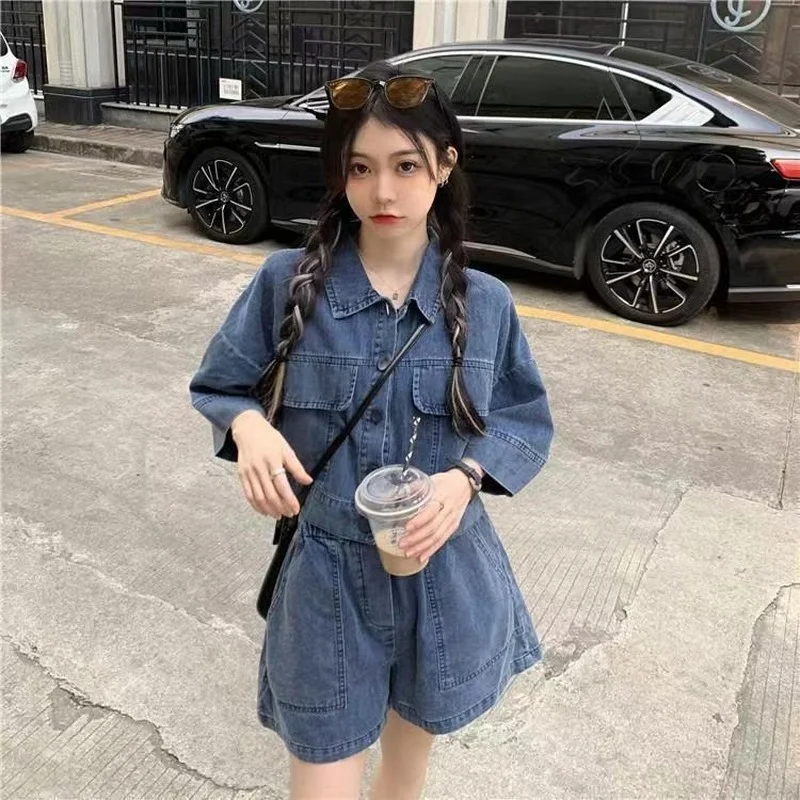 Denim Sets Women Solid Casual All-match Summer Trendy Simple Basic Female 2022 New Design Korean Fashion Ins Cozy Hot Sale Bf