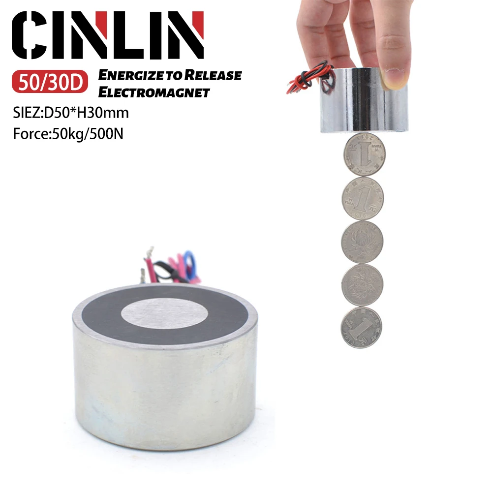 [50/30D] Energize to Release Electromagnet Force 50KG/500N DC12V/24V  ( Electro-Permanent Holding Magnet ) D50mm x H30mm