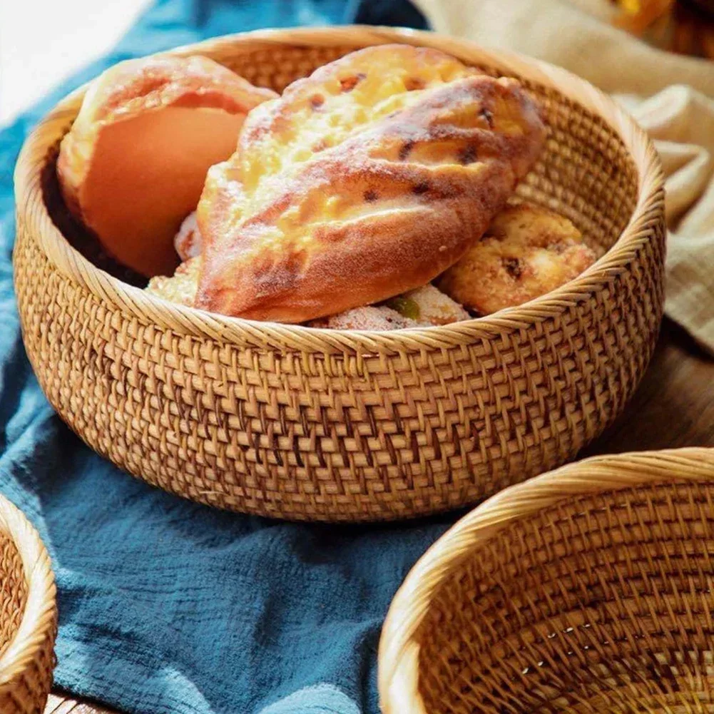 

Daily Use Home Entertaining Hand-woven Storage Stylish Desktop Storage Basket Easy Clean Natural Rattan Basket
