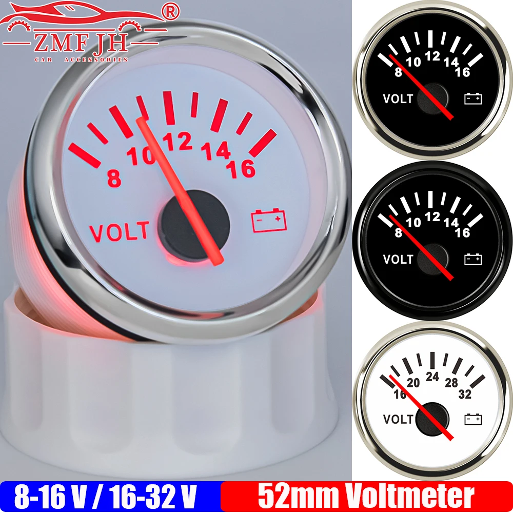 

ZMFJH Pointer 2"52MM Voltmeter for Universal Car Boat Yacht 8-16V,16-32V Voltage VOLTS Meter Red Backlight Gauge Indicator
