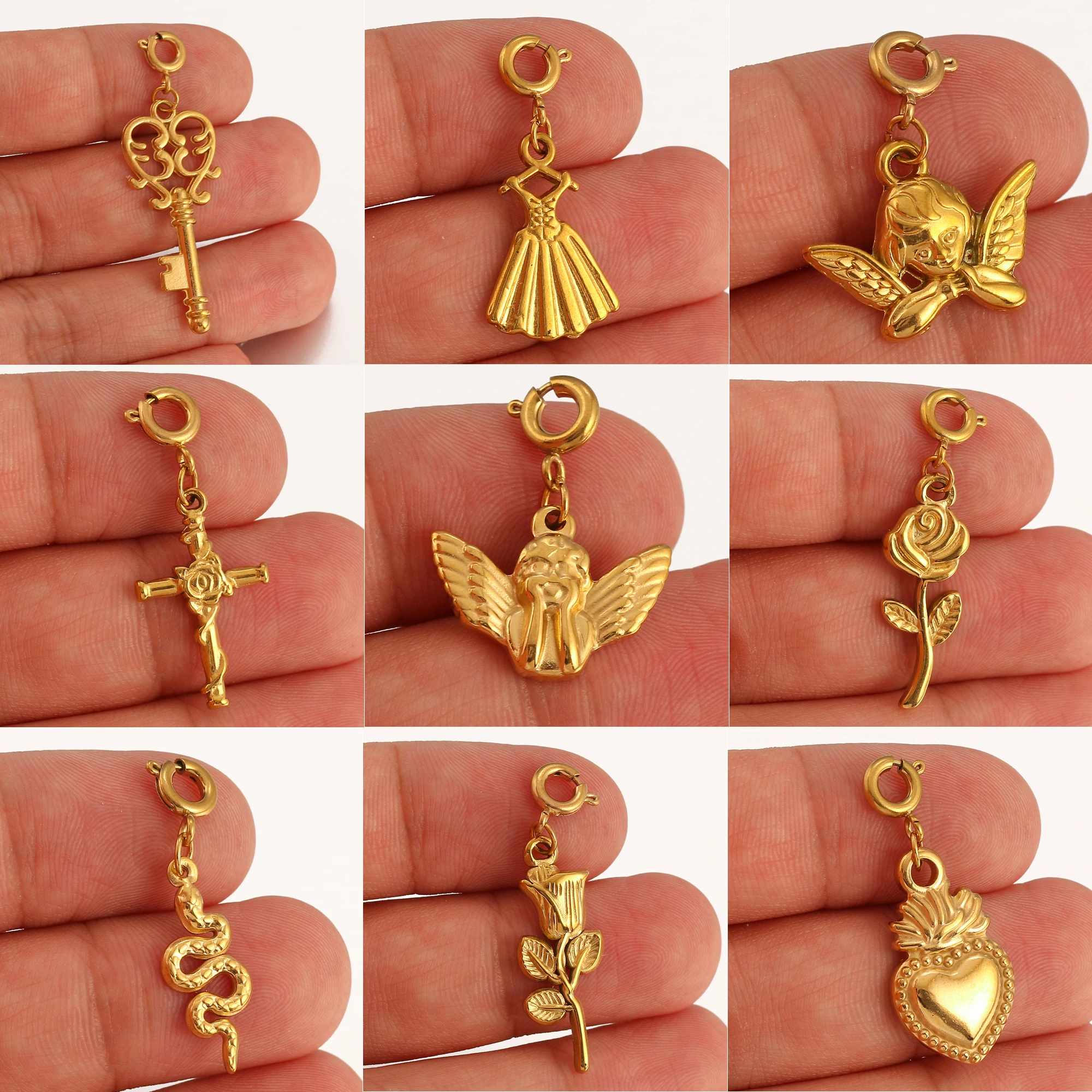 Rose/Tree of Life/Love Heart Charms for Jewelry Makings 18K PVD Plated Stainless Steel Pendants DIY Necklace Earring Accessories