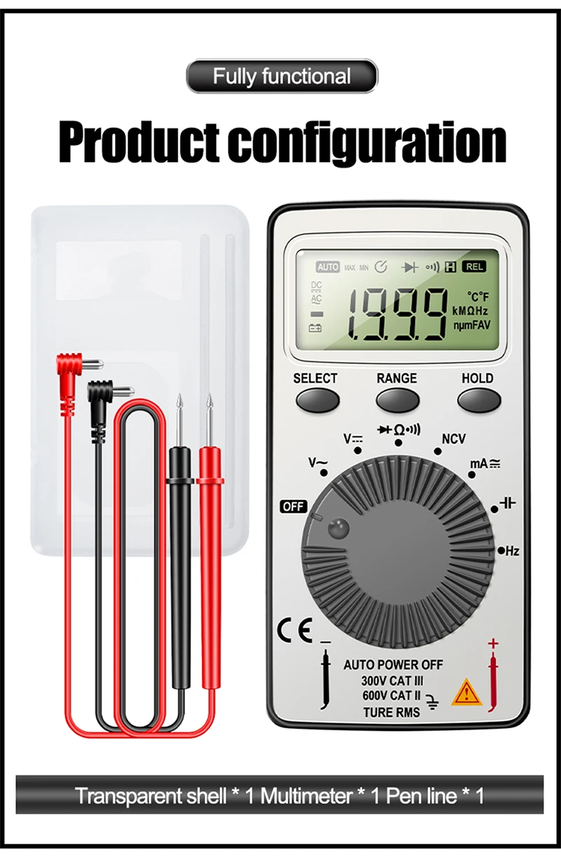 AN101 Mini Digital Multimeter1999 T-RMS /DC NCV Capacitance Ammeter Voltmeter Tester Multimetro Digital Profesional Test