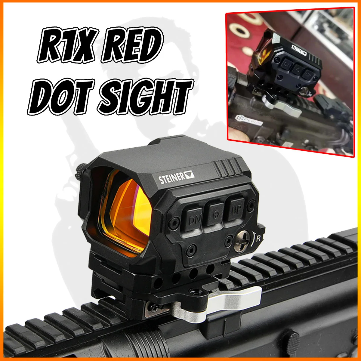 

Outdoor R1X Red Dot Sight with IR Function Iris Quick Release Base Push Button Switch Dot Sight for 20mm Rail Base Hunting Scope