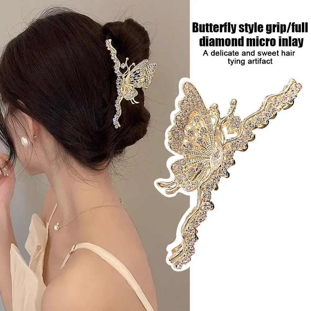 Retro Rhinestone Butterfly Grip Clip Female Fashion Geometric Ponytail Shark Clip Claw Clip Hair Accessories Headdress Gift