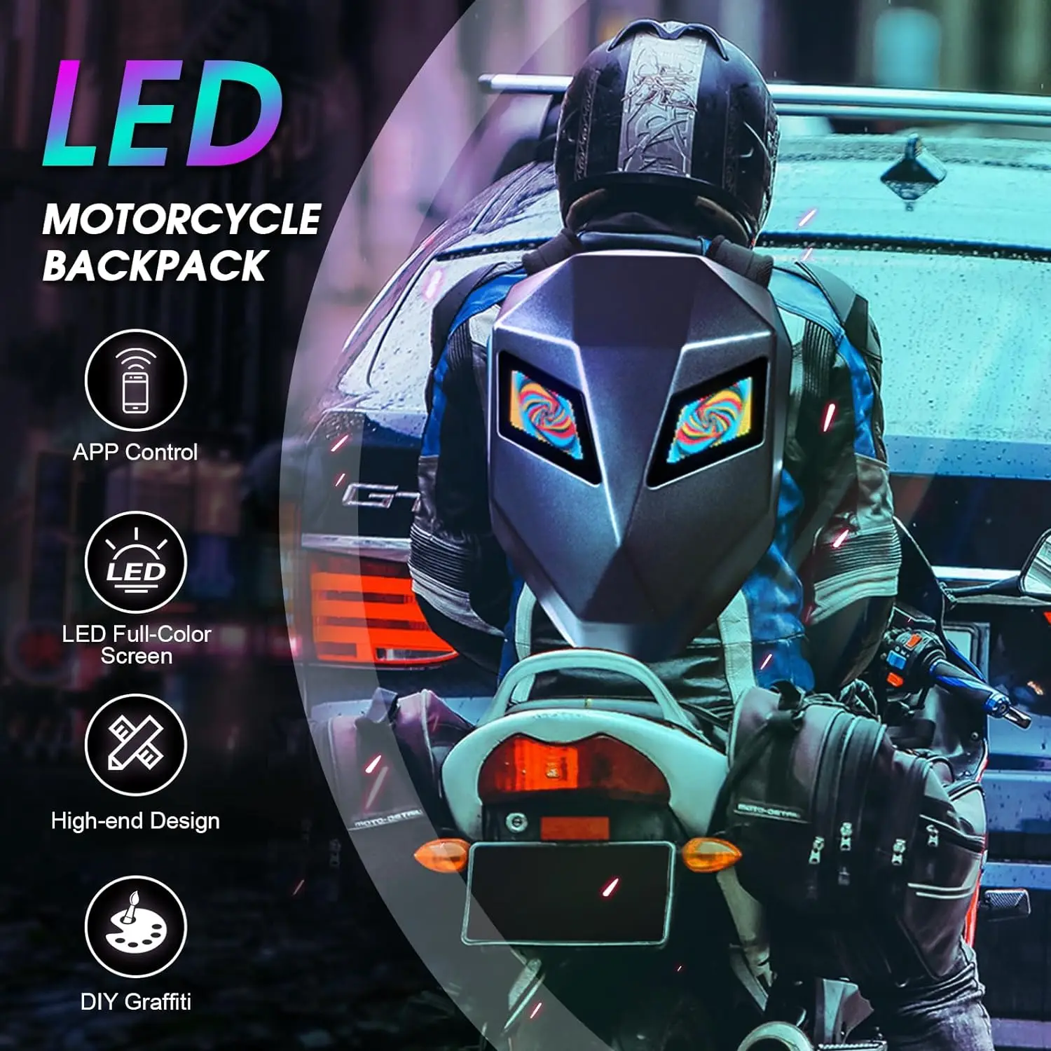 LED Screen Smart Bag Locomotive Hard Shell Rider Knight Backpack Biker Flashlight Waterproof Travel Motorcycle Cycling Bicycle