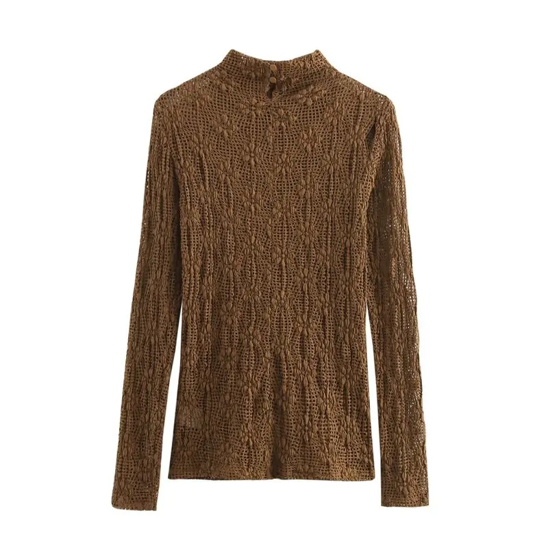 Frühling 2025, Faion Lace Long Sve High Collar Basic SLE Top für Damen, vielseitig einsetzbar, trendige Neuankömmlinge