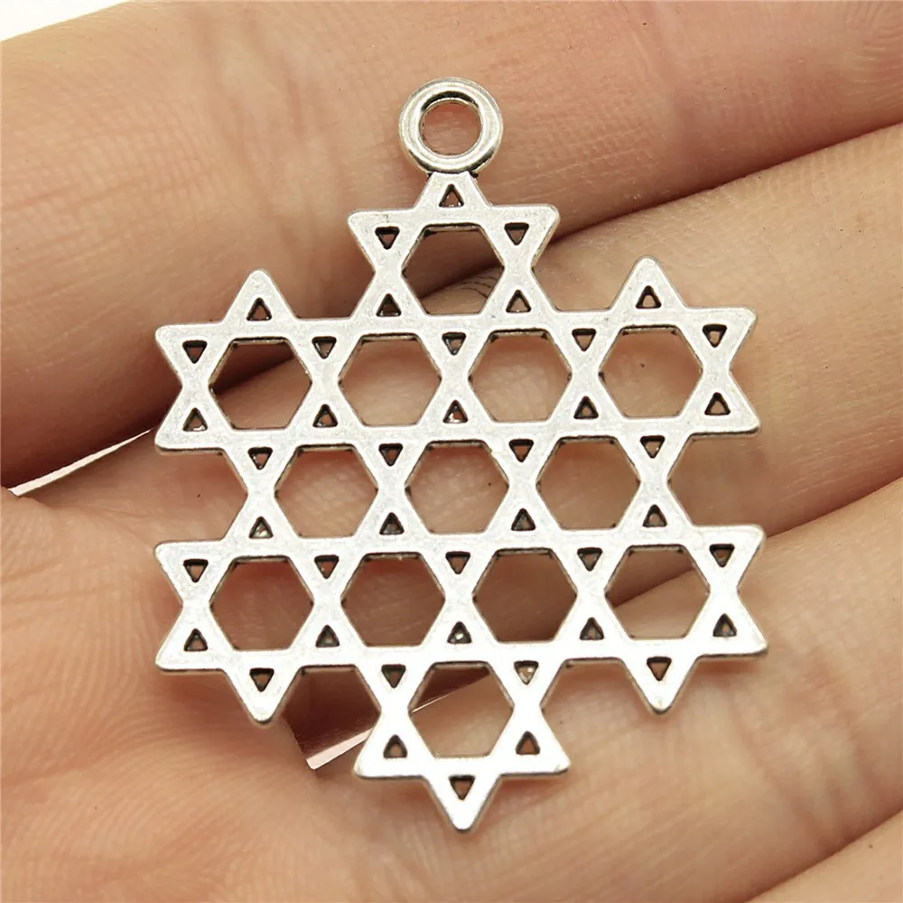 5pcs 40x31mm Antique Silver Color Star Of David Charms Pendant Jewelry Making Accessories DIY