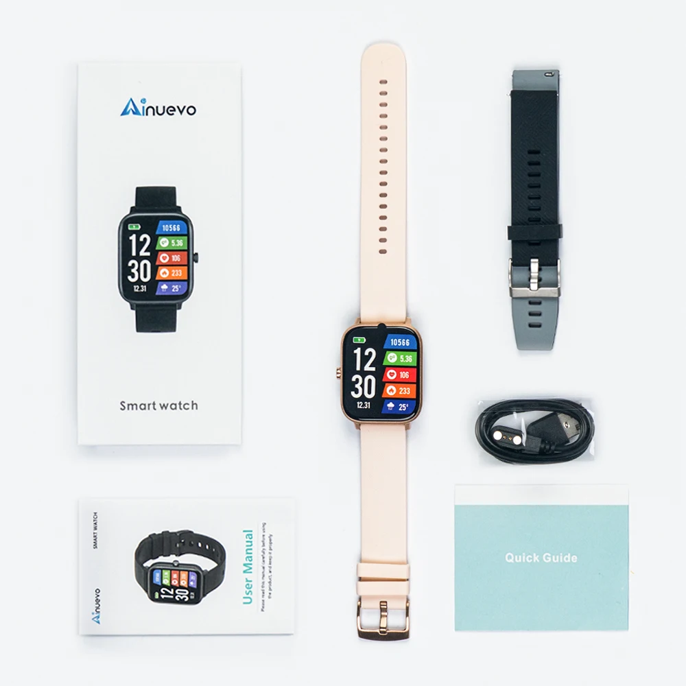 Ainuevo P8GT بلوتوث دعوة ساعة ذكية 1.7 "HD عرض معدل ضربات القلب مقاوم للماء IP67 28 + وسائط الرياضة