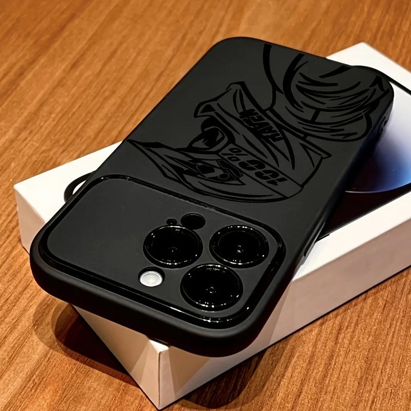 Motorcycle rider iPhone case – matte black with embossed helmet graphic