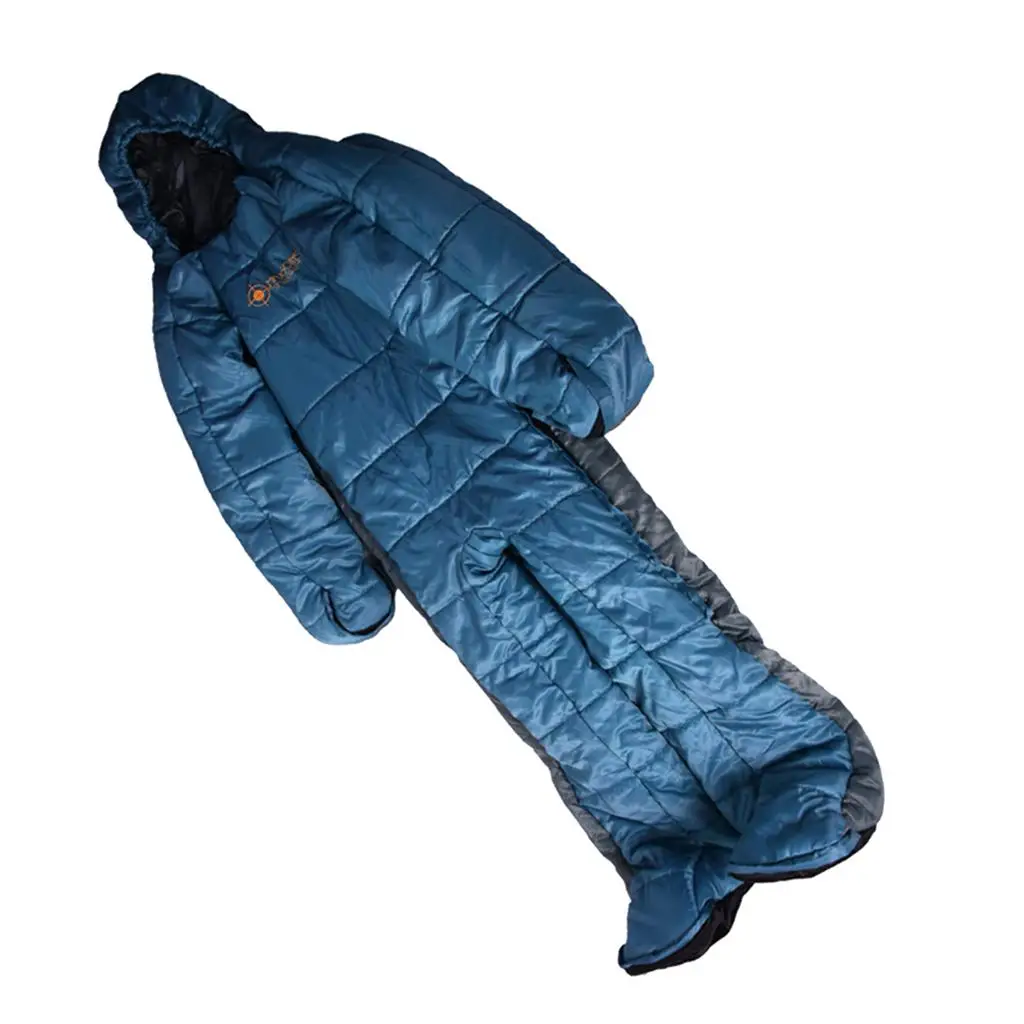 Adult Sleeping Bag Suit with Feet Zipper Sleeves for Camping Sleepover Family Visit Comfortable Warm