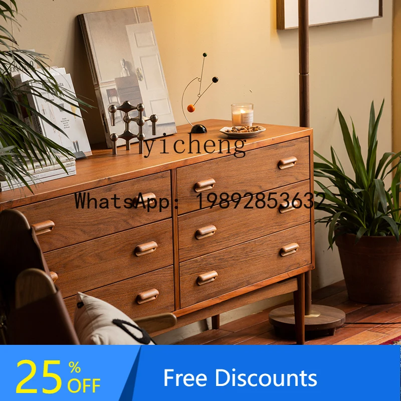 

teak solid wood six-chest cabinet bedroom storage drawer storage cabinet medieval furniture