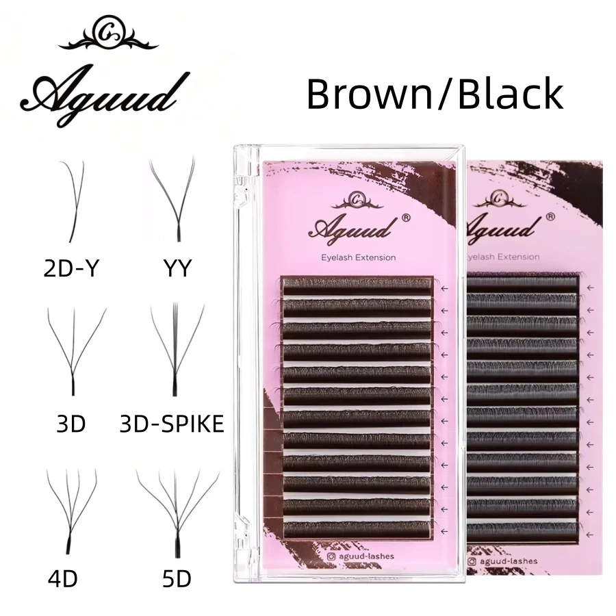 AGUUD Schwarz/Braun C/D/LU(M)/L Curl YY 3D 4D 5DW Geformte Wimpernverlängerung Auto-Blütenförmige 3D Spike Clover Vorgefertigte Volumen-Fächerwimpern