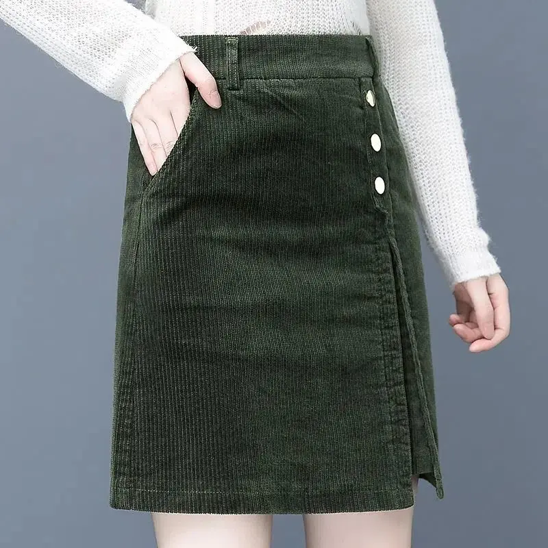 

Corduroy Midi Skirt for Women Mid to Long High Waisted A-line Skirt Autumn and Winter New Trend Versatile Short Skirt