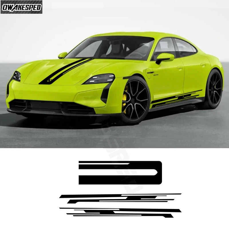 Car Bonnet Hood Stripes Sticker Door Side Skirt Vinyl Decal For Porsche Taycan 2025 2026 2021 Cross Turismo Turbo S GTS 2023