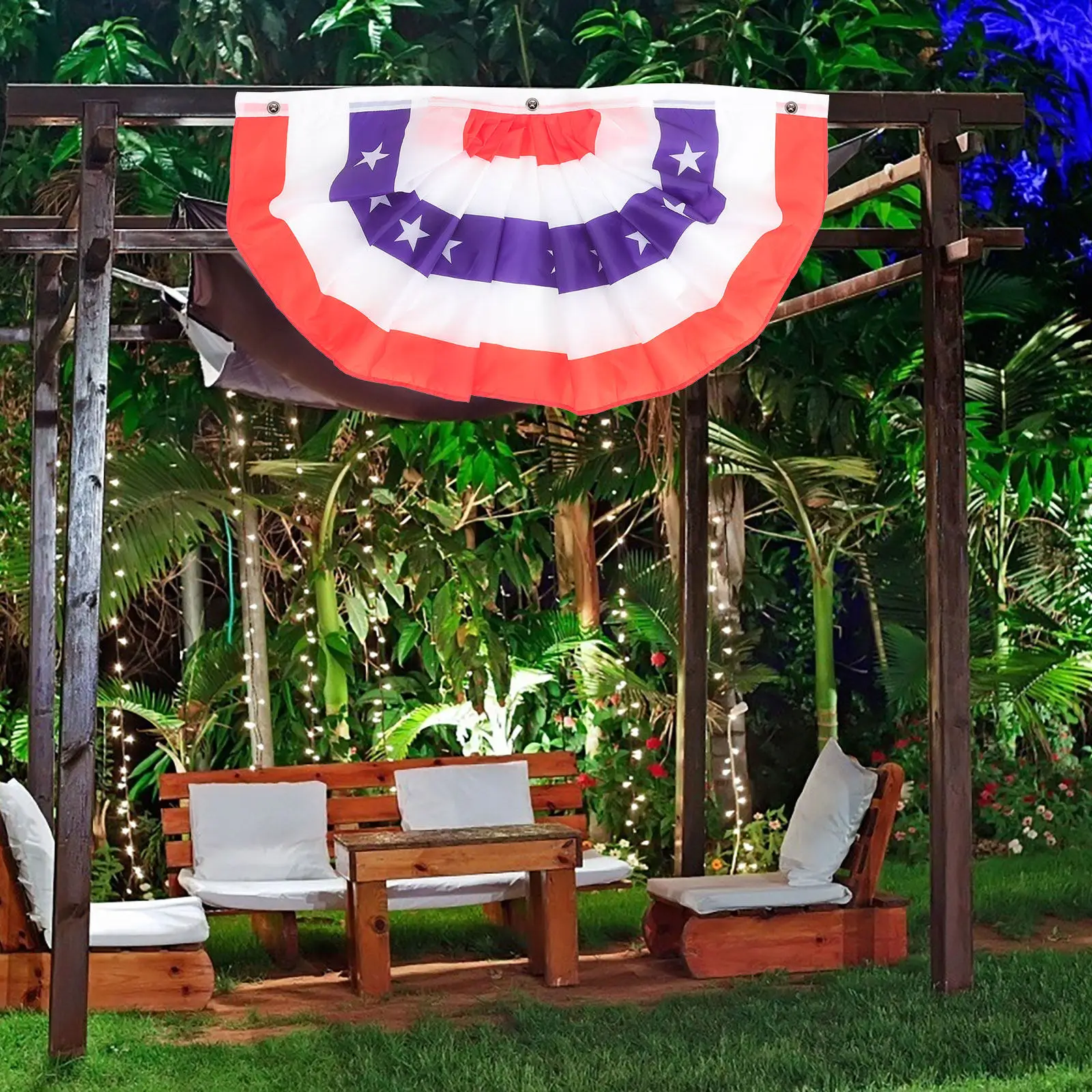 4Pcs Pleated Fan Flags Semicircle American Flag Bunting for Independence Day Celebration Garden Party Patriotic Decor Outdoor