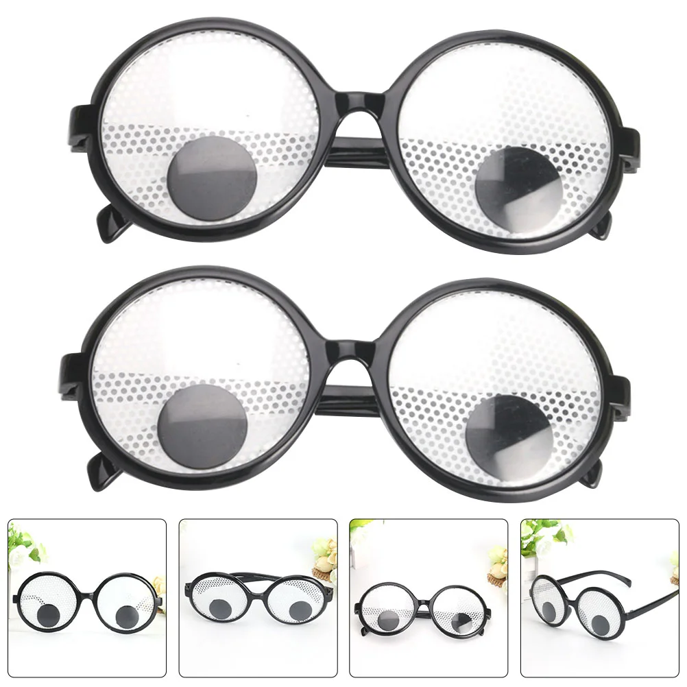 2 Pcs Funny Glasses Prank Eyeglasses Eyeball Creative Dreses Dynamic Clothing Novel Moveable