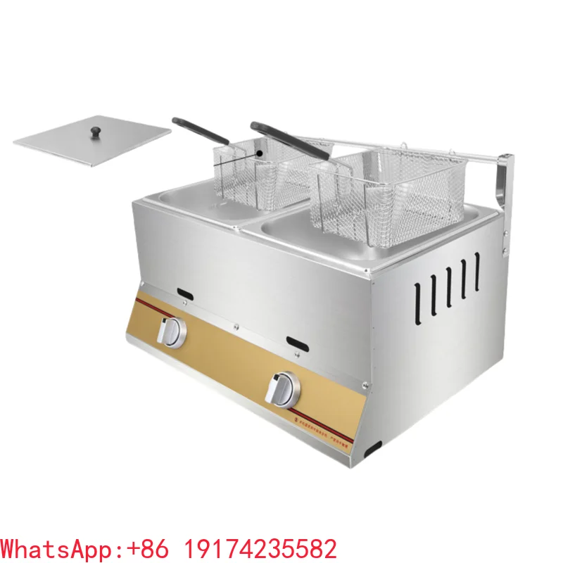 

ForGas Fryer 2 Tanks 2 Baskets 12L Cylinder Deep Gas Fryer Chicken Chips Fryer Tank Stainless Steel Energy Saving Burner