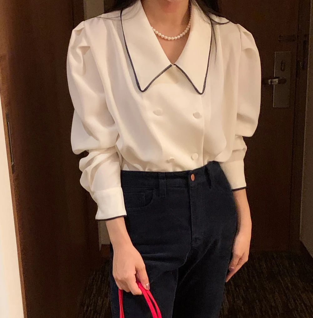 

Длинный све с воротником в стиле ретро, женский irt, весна-осень 2023, новый цвет, дизайн Blo, элегантный топ, модный деловой повседневный